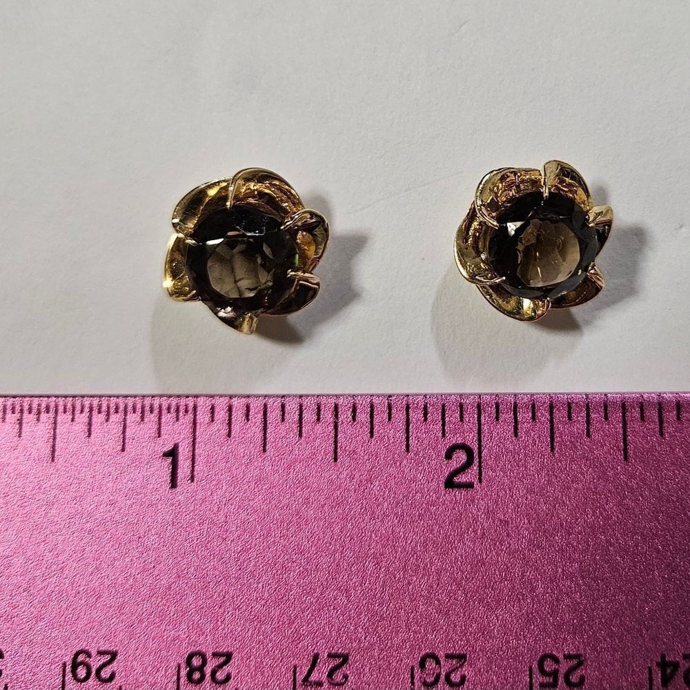14k Gold and Smoky Quartz Stud Earrings